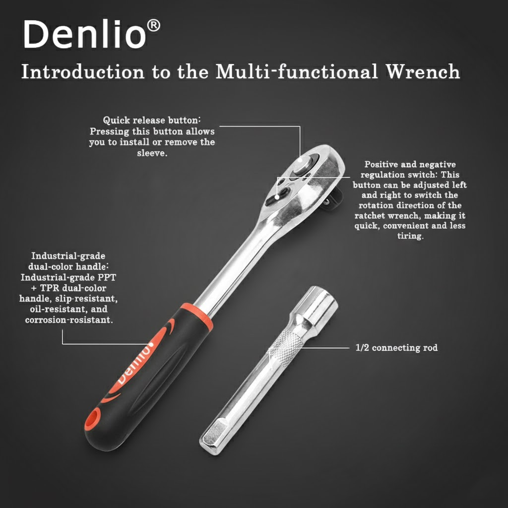 Denlio® 12-Piece 1/4 inch Ratchet Socket Set for Home Repair & Daily Maintenance