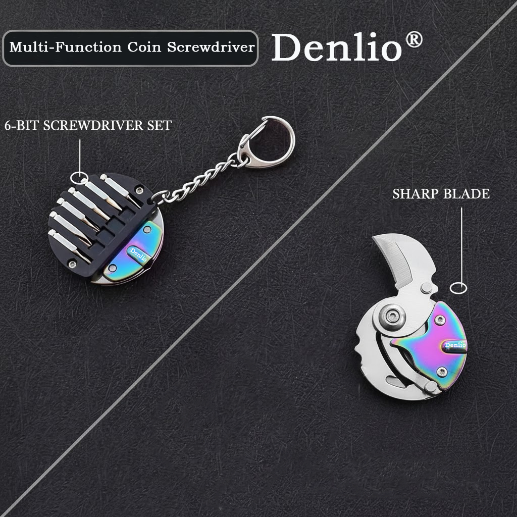 Denlio® Compact Folding Multitool Keychain Tool with Screwdriver Set – Mini Utility Cutter for Home Repair & Daily Maintenance