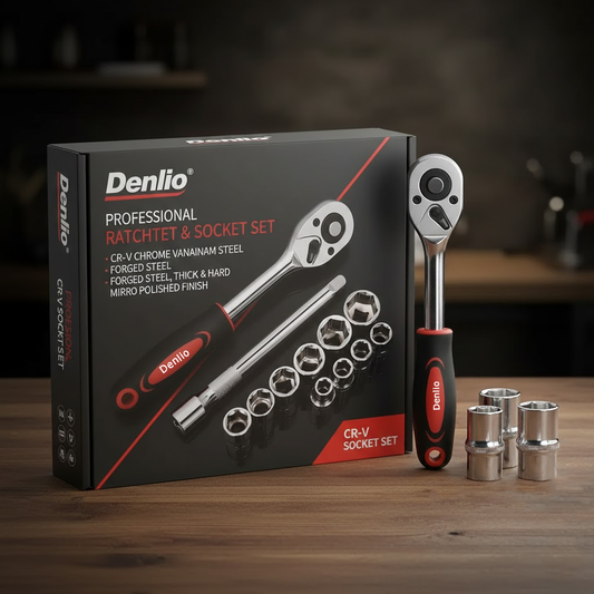 Denlio® 12-Piece 1/4 inch Ratchet Socket Set for Home Repair & Daily Maintenance