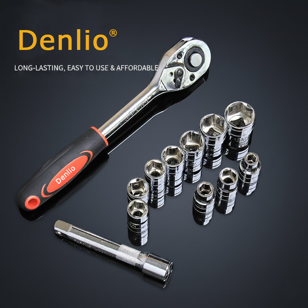 Denlio® 12-Piece 1/4 inch Ratchet Socket Set for Home Repair & Daily Maintenance